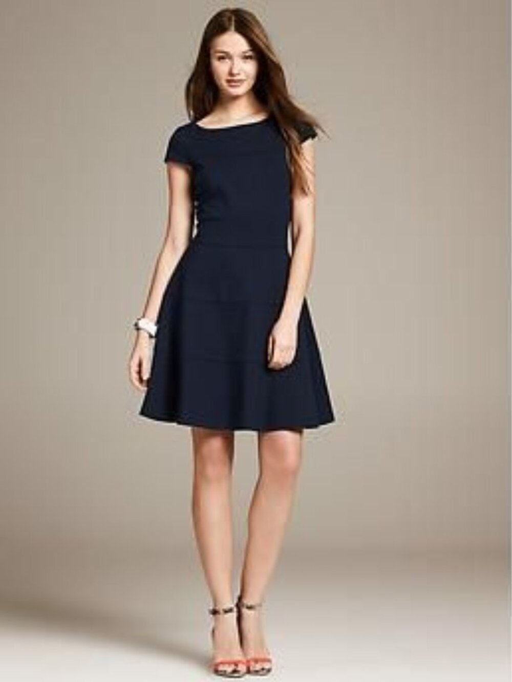 Banana Republic Black Seamed Fit-and-Flare Ponte Dress, Size 6